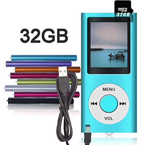 Tomameri Portable MP4 / MP3 Player Video Player with Voice Recorder, Mini USB Port, Photo Viewer, E-Book Reader , Including USB charger and earphones with 32 GB Micro SD Card---Blue Color
