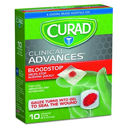 Curad Bloodstop Hemostatic Gauze, 1 X 1 Inches, 10 Count (Limited Edition)