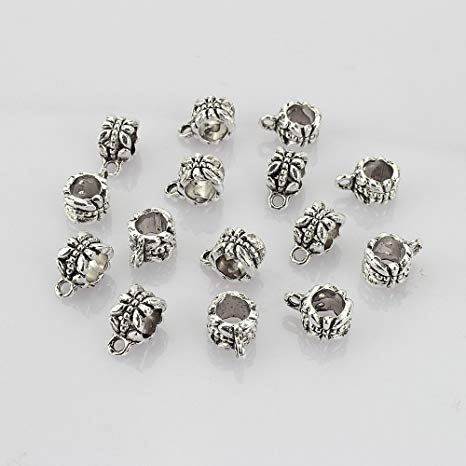 LolliBeads (TM) Dangle Hanger Beads Tube with Loop Antique Sliver Metal Pewter Charm Bracelets Spacers (50 Pcs)