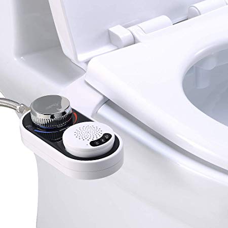 Albustar Music Bidet for Toilet Seat Attachment, Fresh Water Spray Non-Electric Mechanical Dual Nozzle, Detachable Bluetooth Speaker, Answer Calls, Play and Switch Songs, Easy to Install