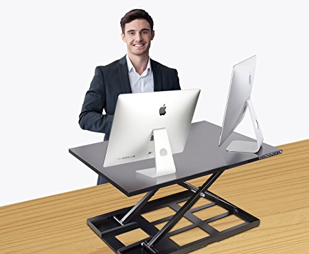 Standing Desk Converter- INNOVADESK 32x21 inch- Sit Stand Desk Converter Workstation- Also Called Sit Stand Computer Desk Riser – The Best Stand up Desk !! (Black)