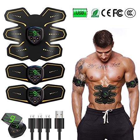 Moonssy Abs Trainer, EMS Muscle Stimulator, Abdominal Toning USB Charging, Muscle Toner for Men and Women Abdomen/Leg/Arm Sports Fitness