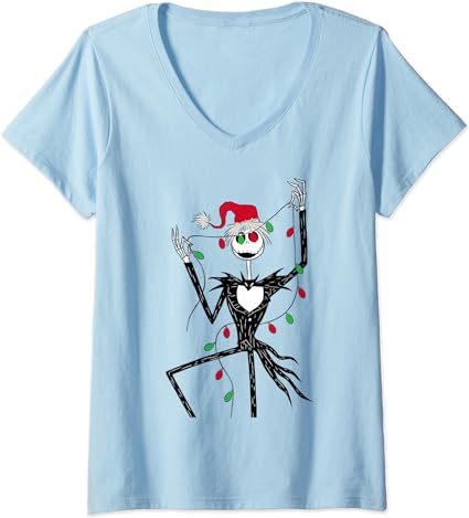 Disney The Nightmare Before Christmas Jack Christmas Lights V-Neck T-Shirt