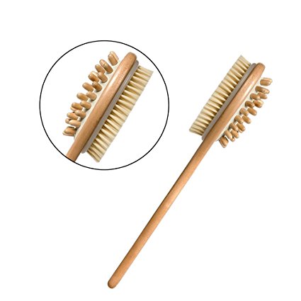 2 in 1 Dry Bath Bamboo Body Brush - TailaiMei 100% Natural Bristle Shower Brushes with Long Handle-Exfoliating Scrub Skin Brush- Dry or Wet Body Brushing - Suitable for Men and Women