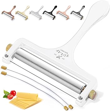 Zulay Kitchen Stainless Steel Wire Cheese Slicer - Adjustable Hand Held Cheese Cutter with 2 Extra Wires - Premium Cheese Shaver For Mozzarella, Cheddar, Gruyere - Cheese Cutter with Wire (White)