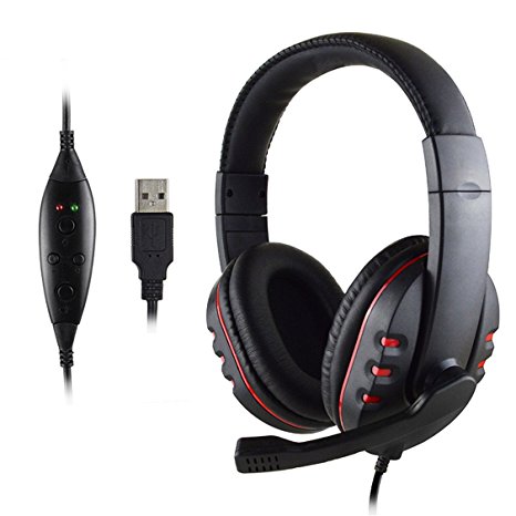 SYSTECH P3-726 Headband Gaming Headset USB Port Stereo Headphone Earphone for PS3 PS4 PC Game-RED&BLACK