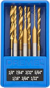 Dremel 628HP 7 Piece Titanium-Coated Rotary Drill Bit Set - Ideal for Wood and Soft Metals Drilling