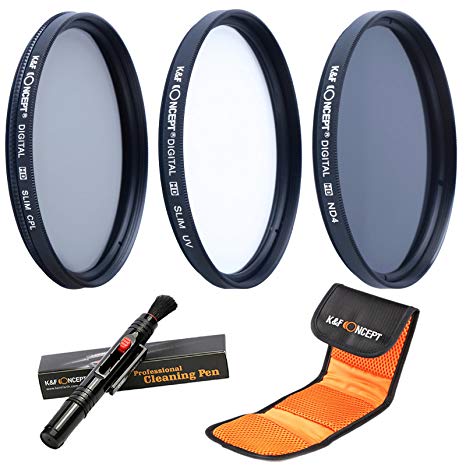 58MM Lens Filter Kit,K&F Concept 58mm UV CPL ND4 Lens Filters UV Protector Circular Polarizing Filter Neutral Density Filter for Canon Nikon DSLR Cameras   Cleaning Pen   Filter Bag Pouch