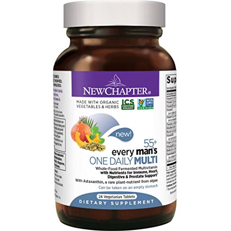 New Chapter Multivitamin for Men 50 plus - Every Man's One Daily 55  with Fermented Probiotics   Whole Foods   Astaxanthin   Vitamin D3   B Vitamins   Organic Non-GMO Ingredients - 24 ct