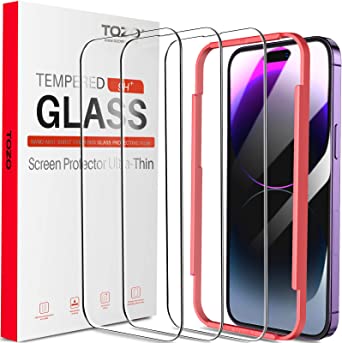 TOZO Compatible for iPhone 14 Pro Screen Protector 6.1 inch 3 Pack Premium Tempered Glass 0.26mm 9H Hardness 2.5D Film Easy Install 6.1 inch