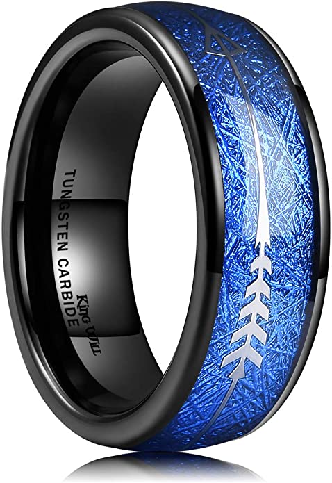 King Will Nature 8mm Tungsten Carbide Ring Inlay with Arrow Wedding Rings Dome Edge