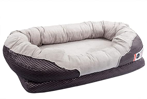 BarksBar Gray Orthopedic Dog Bed - Snuggly Sleeper - with Solid Orthopedic Foam, Extra Comfy Cotton-Padded Rim Cushion and Nonslip Bottom