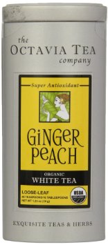 Octavia Tea Ginger Peach (Organic White Tea) Loose Tea, 1.23 Ounce Tin