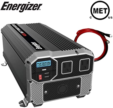Energizer 4000 Watts Power Inverter, 12V to 110 Volts Modified Sine Wave Car Inverter, Dual AC Outlets, 2 USB Ports 2.4A ea and Hardwire Kit, Battery Cables Included - METLab Approved Under UL STD 458