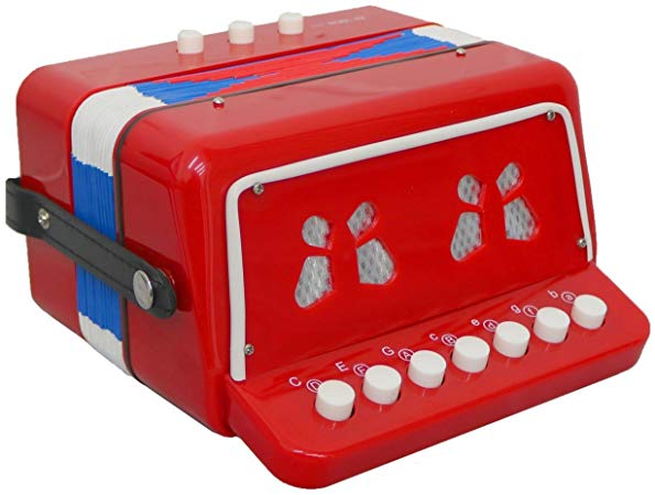 Oypla 7 Keys 2 Bass Children's Red Toy Accordion Musical Instrument