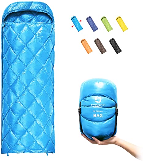 ECOOPRO Down Sleeping Bag, 41 Degree F 600 Fill Power Cold Weather Sleeping Bag - Ultralight Compact Portable Waterproof Camping Sleeping Bag with Compression Sack for Adults, Teen, Kids (A-Blue)