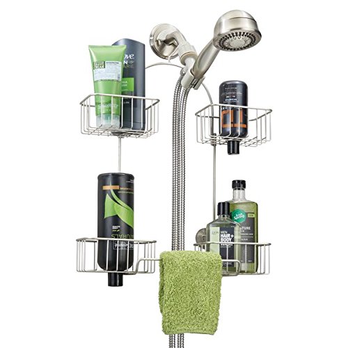 mDesign Hand Held Shower Head Bathroom Caddy for Shampoo, Conditioner, Soap - Satin