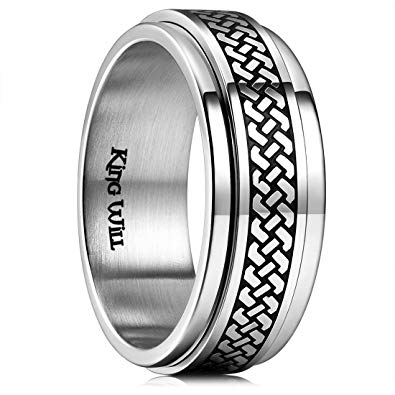 King Will Intertwine 8mm Mens Stainless Steel Wedding Ring Spinner Statement Band Knot Design High Polished