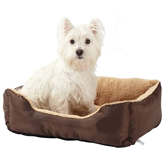 Comfy Heavy Poly Fiber Filled Bottom Waterproof Dual Side Usable Dog/Cat Bed (Brown/Beige, Large)