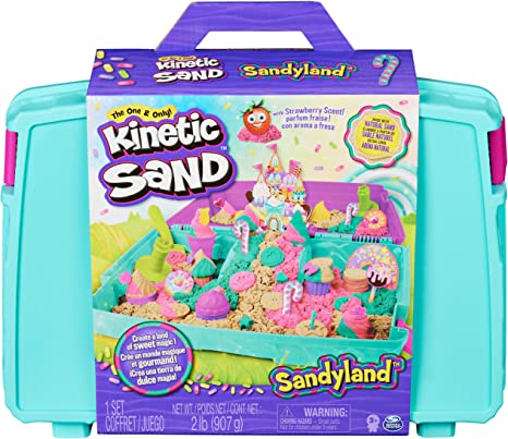 Kinetic Sand Sandyland with 2lbs of Kinetic Sand, Portable Playset with 15  Tools, Made with Natural Sand, Includes Scented and Colored Kinetic Sand, Play Sand Sensory Toys for Kids Aged 3 and Up