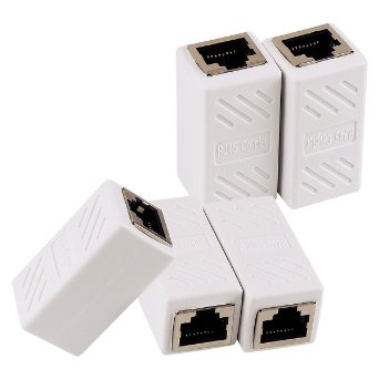 Jadaol® Ethernet Cable In-line Shielded RJ45 Coupler, Female to Female - 5 Pack White
