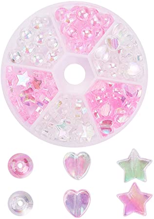 Airssory 8~10mm Pink & Clear Star Round Heart Mixed Shape Plastic Acrylic Loose Beads Assorted Lot for Bracelet Necklace Earrings Jewelry Making DIY Crafts