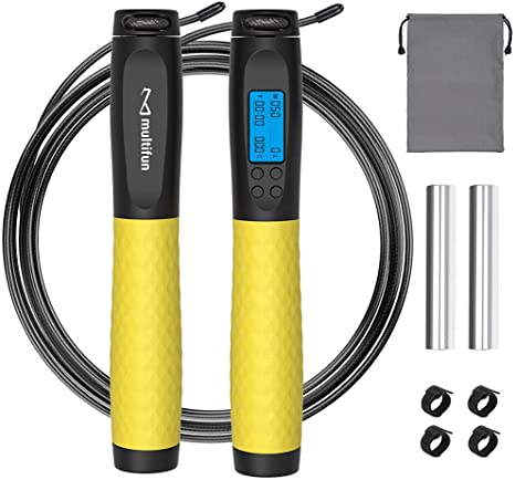 Jump Rope, Multifun Weighted Jump Rope with Counter, Workout Jumping Rope with with Steel Ball Bearings, Heavy Handles, Adjustable Length Speed Skipping Rope for Men Women Kids Fitness Exercise