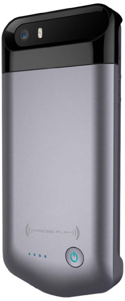 iPhone 5 / 5s Extended Battery Case, PRESS PLAY® FLUXX Ultra Slim Charger Apple MFi Certified Portable External Rechargeable [Protective] [2200 mAh] Juice Power Backup Battery Pack [SPACE GREY]