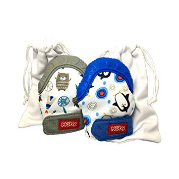 Nuby Soothing Teething Mitten 2-Pack| Grey Bears and Blue Penguins