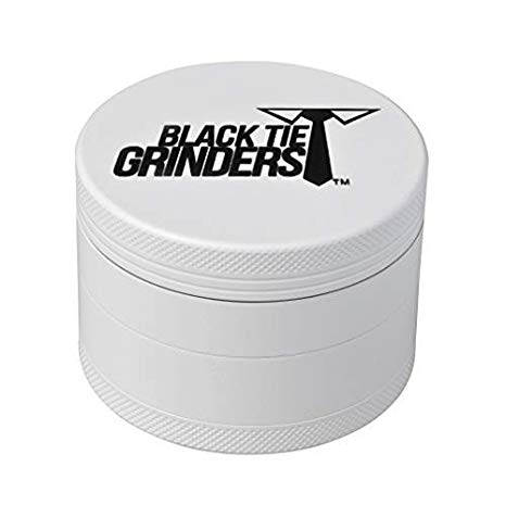 Black Tie Grinder - 2.5 Inch Herb Grinder, The Best Rated Herb Grinder with Carry Bag, 4-piece Anodized Aluminum (White Out)
