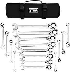 Jaeger 16pc MM/Metric Reversible Ratcheting Combination Wrench Set With BEAR KEEPER Rollup Case