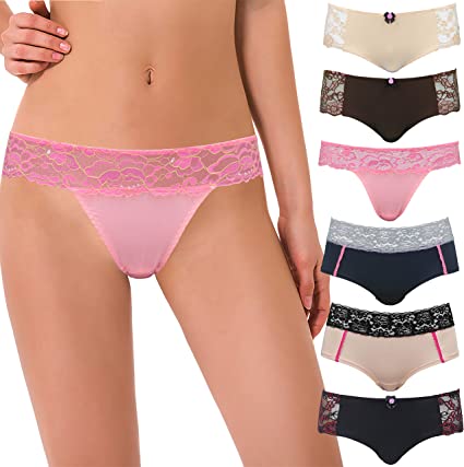 Curve Muse Women's Sexy Lace Bikini Hipster Briefs Panties Underwear-6PK
