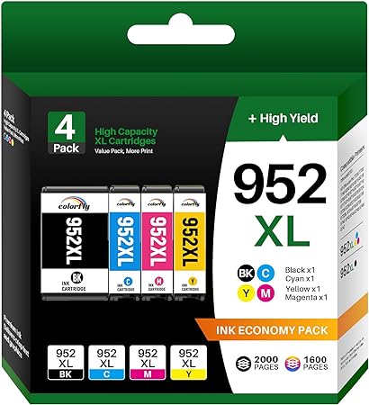 952XL Ink Cartridges Combo Pack for HP Ink Cartridges Replacement for HP 952 XL 952XL Ink Work for Officejet Pro 8710 7740 8720 8210 8715 8702 7720 8730 8740 8216 8725 8700 Printer (4 Pack)