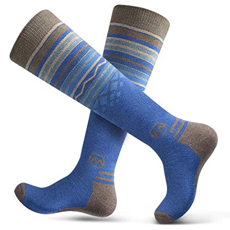 OutdoorMaster Adult Ski Socks (2-Pack) - Merino Wool Breathable Blend, Warm and Comfortable Over The Calf (OTC) Design with Non-Slip Cuff - for Men & Women