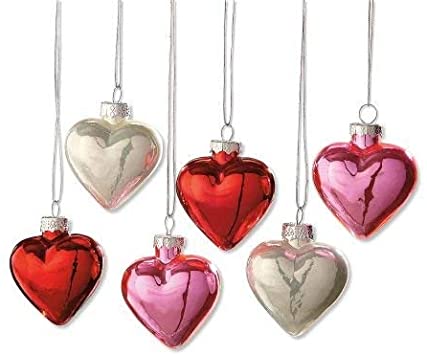 CURRENT Shiny Glass Heart Valentine's Day Ornaments - Set of 12, 1-1/4" x 2" x 2" (4 red, 4 White & 4 Pink Valentine Ornaments), Valentines Decor