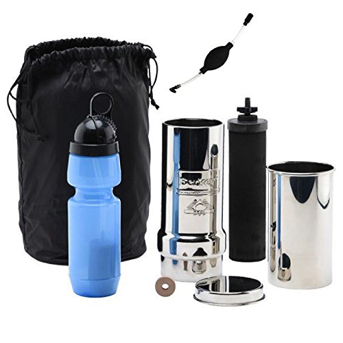 Go Berkey Kit: Includes Stainless Steel Portable Water Filter System / Sport Berkey Water Bottle (Filter included) / Black Berkey Primer / Vinyl Black Carrying Case