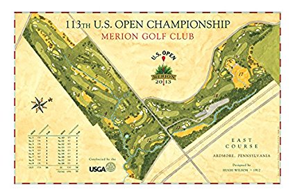 Signed 2013 U.S. Open Course Map of Merion GC by Lee Wybranski