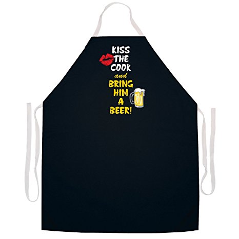 Attitude Aprons Fully Adjustable "Kiss The Cook and Bring Him A Beer" Apron-Black