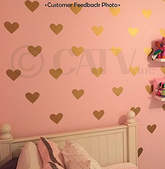 Hearts 4" Set of 39 Wall Pattern Decal Vinyl Stickers (Gold)