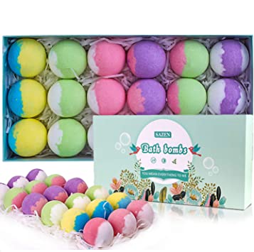 SAZEN 18 Pcs Bath Bombs Gift Set, Bubble Bath Bombs Balls with Natural Essential Oils, Oliver Coconut Oils, Shea Butter to Moisturize Dry Skin, Best Relaxing Spa Gifts for Women/Men/Kids/Girls