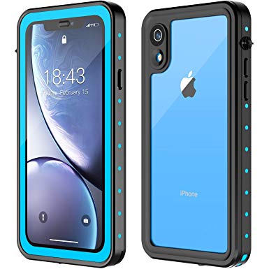 iPhone XR Waterproof Case, MYJOJO Upgrade Better Sound Built in Screen Protector 360° Full Body Protective Shockproof Dirtproof IP68 Underwater Waterproof Case for iPhone Xr 2018(6.1inch) (Blue/Clear)