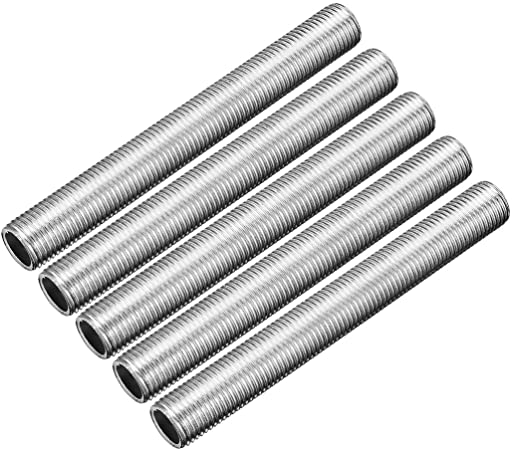 uxcell Zinc Plated Lamp Pipe Nipple M10 80mm Length 1mm Pitch All Threaded 5Pcs