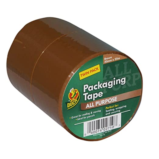 Duck Brown Packing Tape | Parcel Tape 2 Rolls Twin Pack 50mm x 25m, Packaging Tape Strong Sticky Seal for Moving House, Packing Parcels, Cardboard Boxes & Carton Packaging Tape