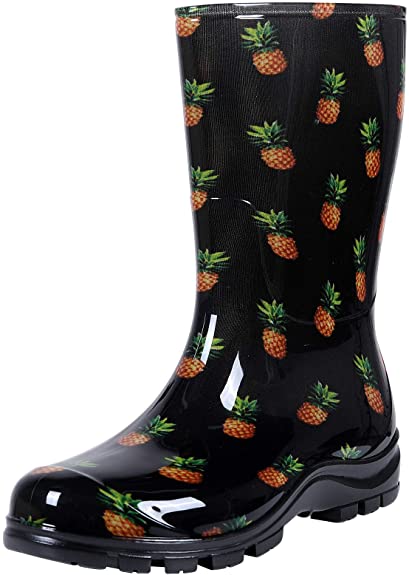 Women's Waterproof Garden Boots Printed Mid Calf Rain Boots