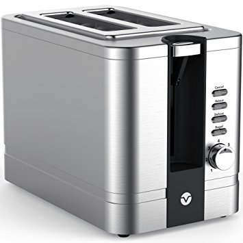 Vremi Toaster 2 Slice Stainless Steel - Toaster for Bagels with Wide Slots and Adjustable Temperature Control - Retro Toaster in Silver and Black