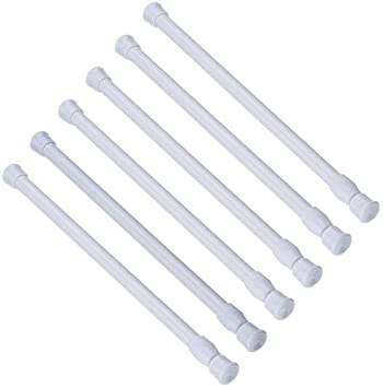 AIZESI 6PCS Tension Rods Spring Rod Tier Valance Curtains Rod for Kitchen Shoebox Bathroom cabinet (11.81"to 19.68"-White-6pcs)