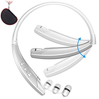 Foldable Bluetooth Headphones,Senbowe Wireless Neckband Sports Bluetooth Headset with Retractable Earbuds,Noise Cancelling, Mic,Magnet Sweatproof Stereo Earphones for Bluetooth-enabled Devices