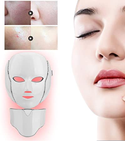 Nannday LED Face Beauty Mask, 7 Colors Light Facial Skin Firm Lift Tender Machine Beauty Mask for Wrinkle Removal Anti-Aging with Neck