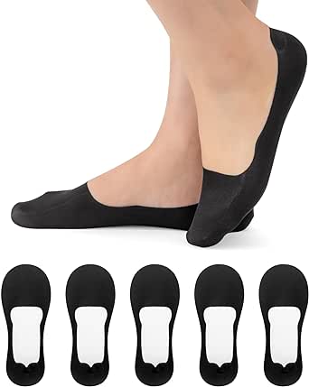 Womens No Show Socks 5 Pairs Low Cut Liner Socks Non-Slip Invisible Loafer Socks for Flats