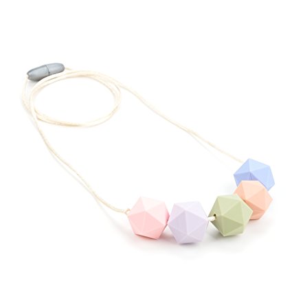 Lofca Silicone Teething Necklace for Mom to Wear-Great Baby Teether Toys-BPA Free Chew Beads-Breastfeeding Nursing Necklace Soothes Aching Gums-’Page’(Rose Quartz)